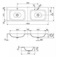 Консольная раковина из литьевого мрамора двойная CEZARES TITAN-1600-2-LVB-SOSPESO