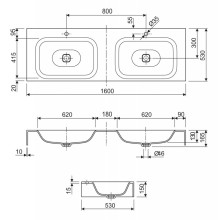 Консольная раковина из литьевого мрамора двойная CEZARES TITAN-1600-2-LVB-SOSPESO