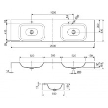 Консольная раковина из литьевого мрамора двойная CEZARES TITAN-2000-2-LVB-SOSPESO