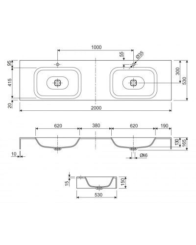 Консольная раковина из литьевого мрамора двойная CEZARES TITAN-2000-2-LVB-SOSPESO