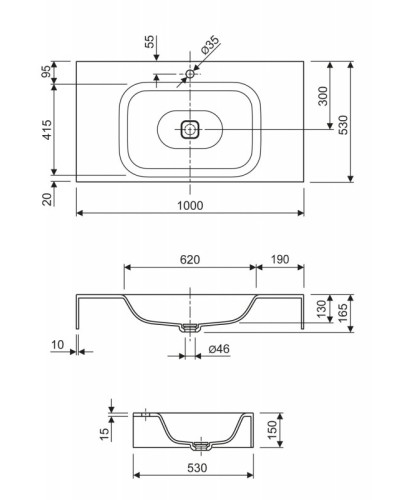 Консольная раковина из литьевого мрамора CEZARES TITAN-1000-LVB-SOSPESO