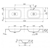 Консольная раковина из литьевого мрамора двойная CEZARES TITAN-1800-2-LVB-SOSPESO