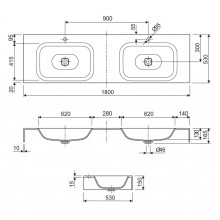 Консольная раковина из литьевого мрамора двойная CEZARES TITAN-1800-2-LVB-SOSPESO