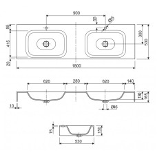 Консольная раковина из литьевого мрамора двойная CEZARES TITAN-1800-2-LVB-SOSPESO