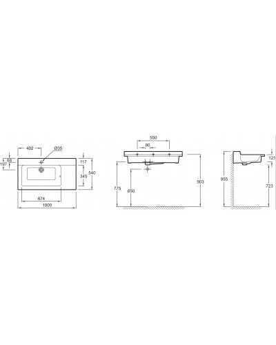 Подвесная раковина-столешница с отверстием для смесителя 100 см Jacob Delafon Soprano EXK112-00