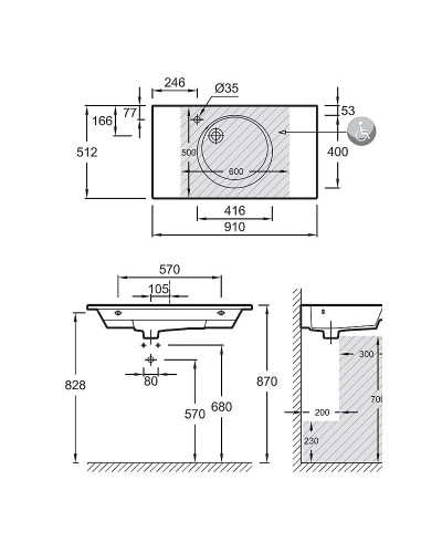 Раковина Jacob Delafon Odeon Rive Gauche 90 EXAV112-Z-00 Белая