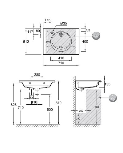 Раковина Jacob Delafon Odeon Rive Gauche 70 EXAX112-Z-00 Белая