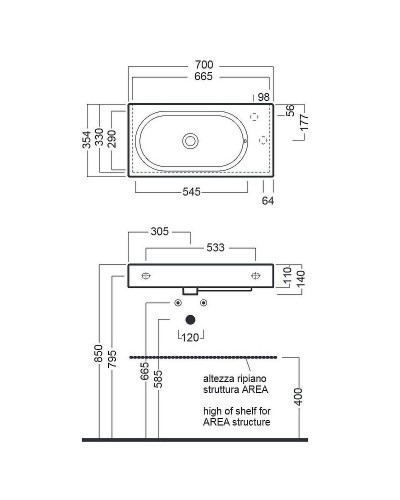 Раковина Hatria Area 70 L Y0W901 Белая