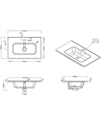 Раковина BelBagno 61 BB600/390ETL Белая