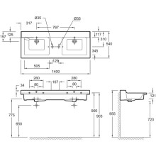 Подвесная раковина-столешница с отверстиями для встраиваемых смесителей 140 см Jacob Delafon Soprano EXJ122-00