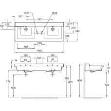 Подвесная раковина-столешница с отверстиями для встраиваемых смесителей 140 см Jacob Delafon Soprano EXJ122-00