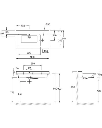 Подвесная раковина-столешница с отверстием для встраиваемого смесителя 100 см Jacob Delafon Soprano EXK122-00