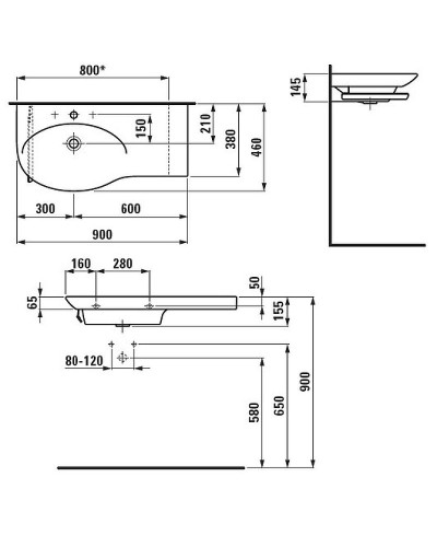Раковина Laufen Palace New 90 L 8.1670.2.000.104.1 Белая