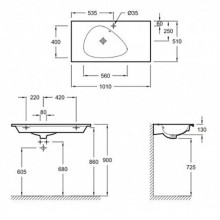 Раковина Jacob Delafon Nouvelle Vague 101 EXAQ112-Z-00 Белая глянцевая