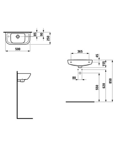 Раковина Laufen Pro B 50 L 8.1695.7.000.105.1 Белая