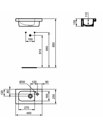 Раковина Ideal Standard Connect Space 45 R E136101 Euro White