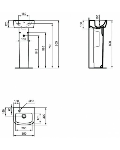 Раковина Ideal Standard Tempo 35 L T056801 Euro White