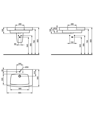 Раковина 80 см Ideal Standard Ventuno T001801