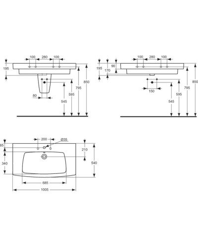 Раковина 100 см Ideal Standard Ventuno T001901