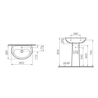Раковина 60 см с пьедесталом Vitra Arkitekt 9601B003-7650