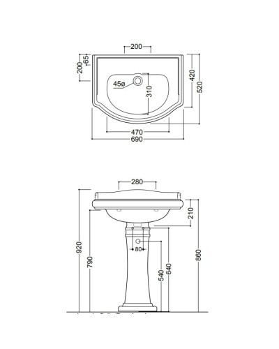 Раковина 69х52 см без отверстия для смесителя Kerasan Retro 104601x0