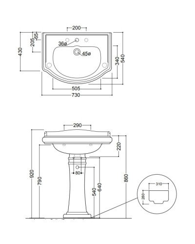 Раковина 73х54 см Kerasan Retro 104704x1