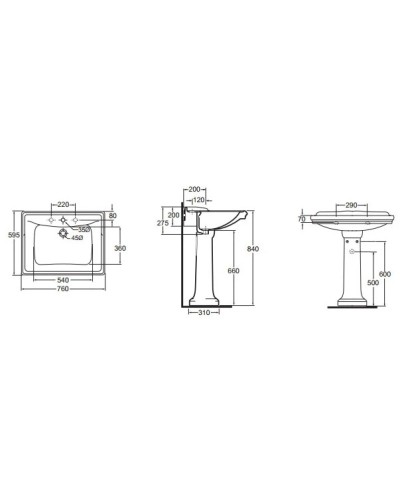 Раковина 76х59,5 см с одним отверстием под смеситель Azzurra Giunone GIU200/ALZAbix1
