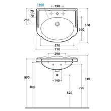 Раковина 71х58 см с одним отвестием под смеситель Globo Paestum PA006.bix1