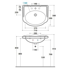 Раковина 71х58 см с одним отвестием под смеситель Globo Paestum PA006.bix1