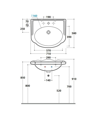 Раковина 71х58 см с одним отвестием под смеситель Globo Paestum PA006.bix1