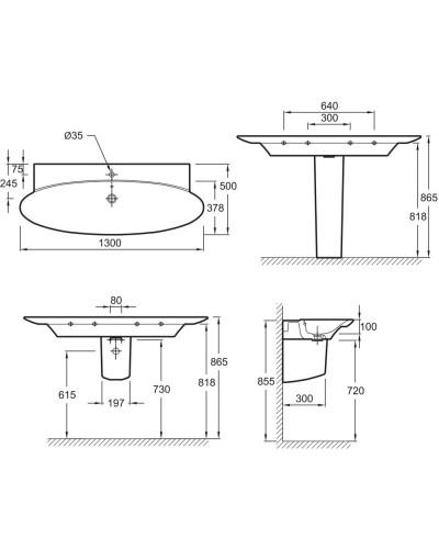 Раковина подвесная 130х50 см Jacob Delafon Presquile E4435-00