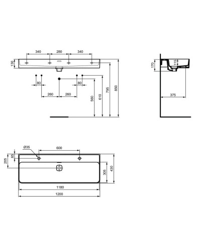Раковина 120х43 см Ideal Standard Strada II T359501