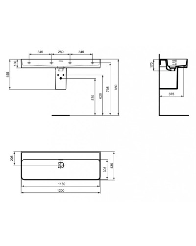Раковина 120х43 см Ideal Standard Strada II T364101