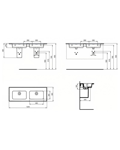Раковина 124х46 см Ideal Standard Strada II T363601