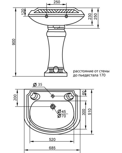 Раковина с пьедесталом CEZARES King Palace