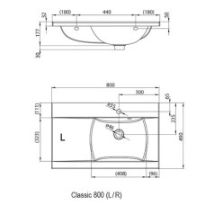 Умывальник 80 см Ravak Classic 800 L XJDL1180000