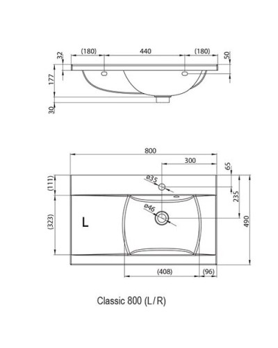 Умывальник 80 см Ravak Classic 800 R XJDP1180000
