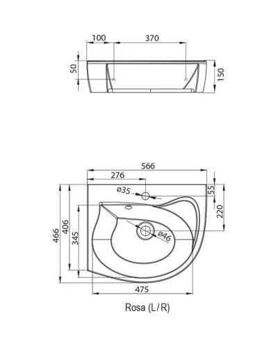 Умывальник 56,6 см Ravak Rosa R XJ2P1100000