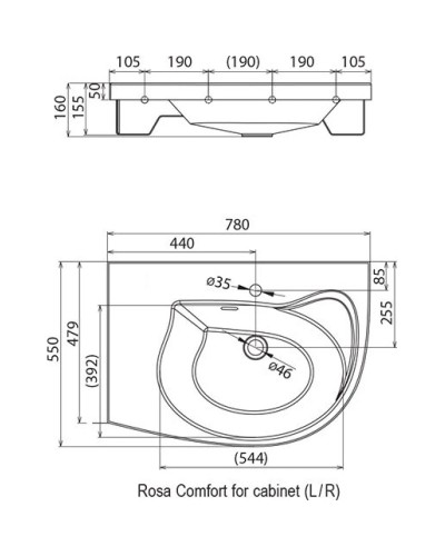 Умывальник 78 см Ravak Rosa Comfort N L XJ8L11N0000