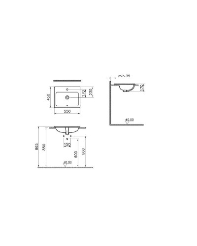 Раковина Vitra S20 55 5465B003-0001 Белая