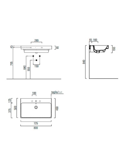 Раковина GSI Nubes 80 9622111 Белая
