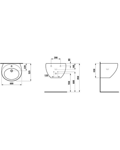 Умывальник, объединенный с полупьедесталом 60 см Laufen Alessi 8.1097.2.400.104.1