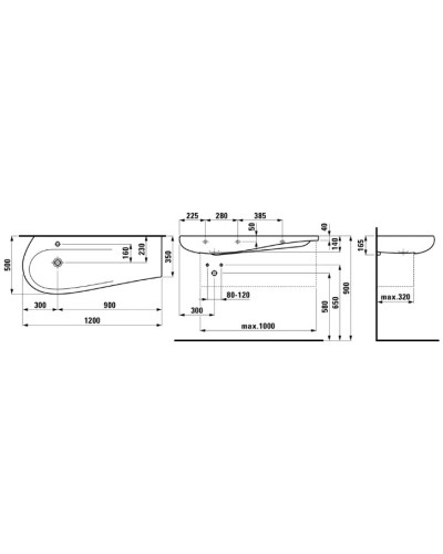 Умывальник со столешницей справа 120 см Laufen Alessi 8.1497.3.400.104.1