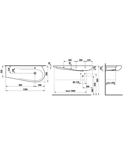 Умывальник со столешницей слева 120 см Laufen Alessi One 8.1497.4.400.104.1