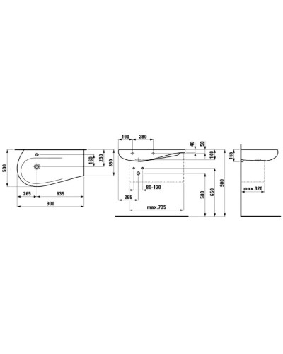Умывальник со столешницей справа 90 см Laufen Alessi One 8.1497.5.400.104.1