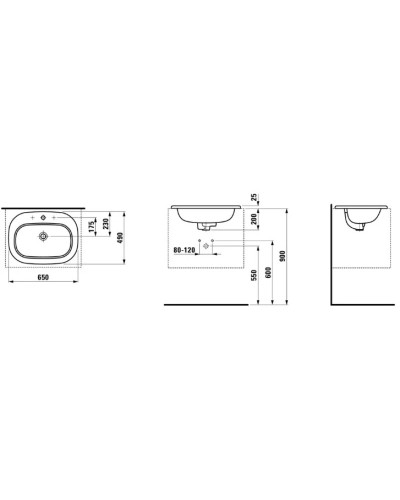 Умывальник встраиваемый 65 см Laufen LB3 8.1168.2.000.104.1