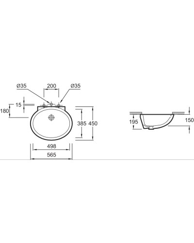 Раковина устанавливаемая снизу, без крепежных элементов Jacob Delafon Ovale EN262-00
