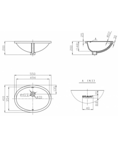 Раковина 55х41 см Bravat C22102W-ENG