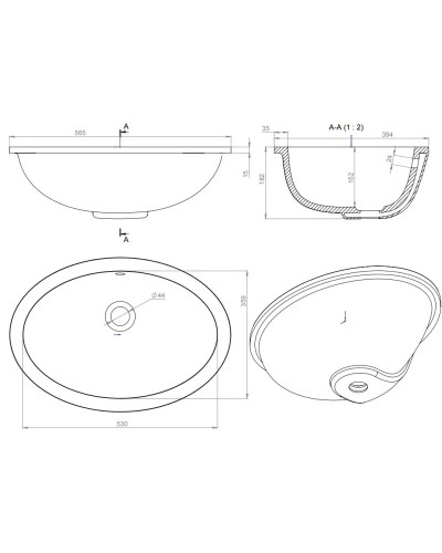 Раковина 54,5x37,5 см Salini S-Sense Marea 12 1101109M
