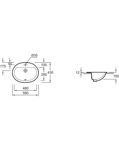 Раковина встраиваемая 56 см Jacob Delafon Brive E1291-00